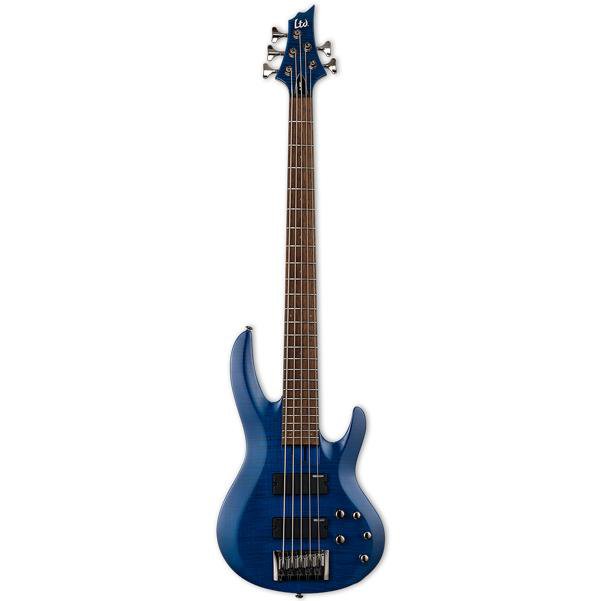 esp bass guitars esp ltd b-205fm 5-string bass guitar - see thru blue