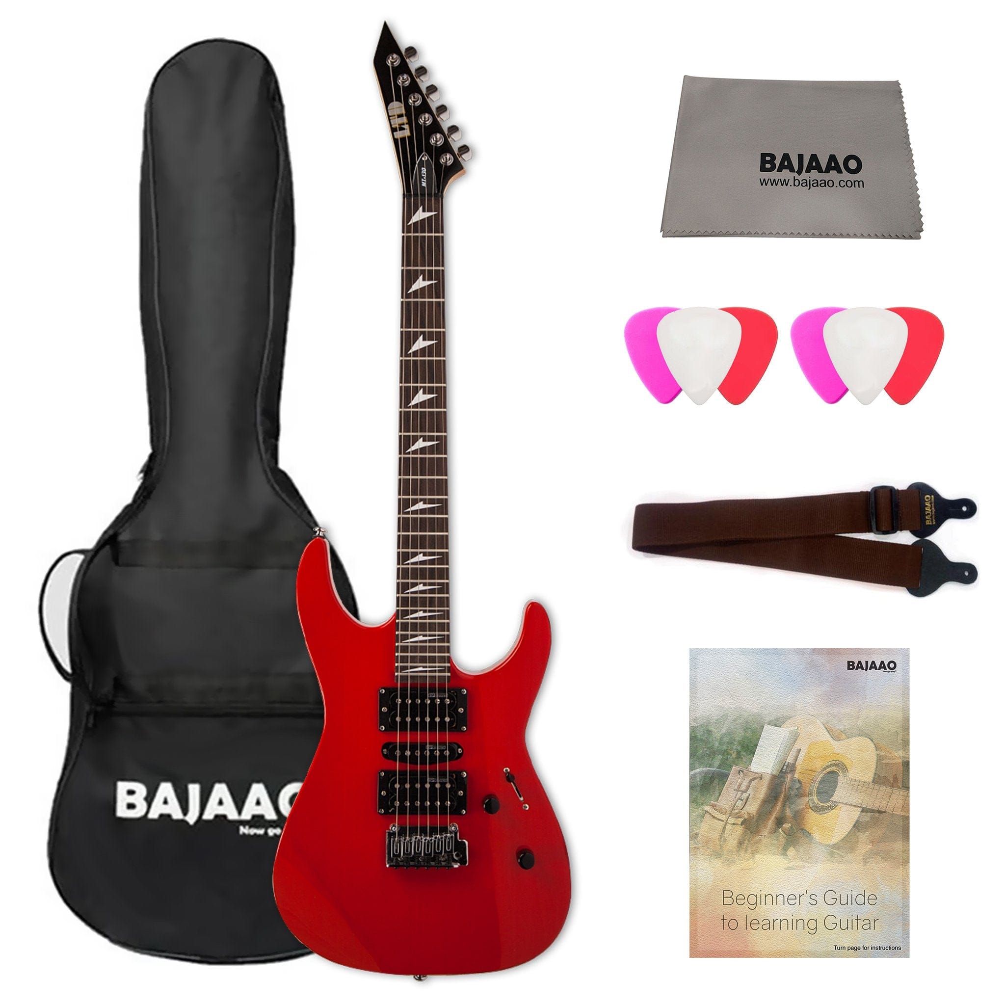 esp electric guitars bundles red esp ltd mt-130 6-string electric guitar with gigbag, cloth, picks, strap & ebook