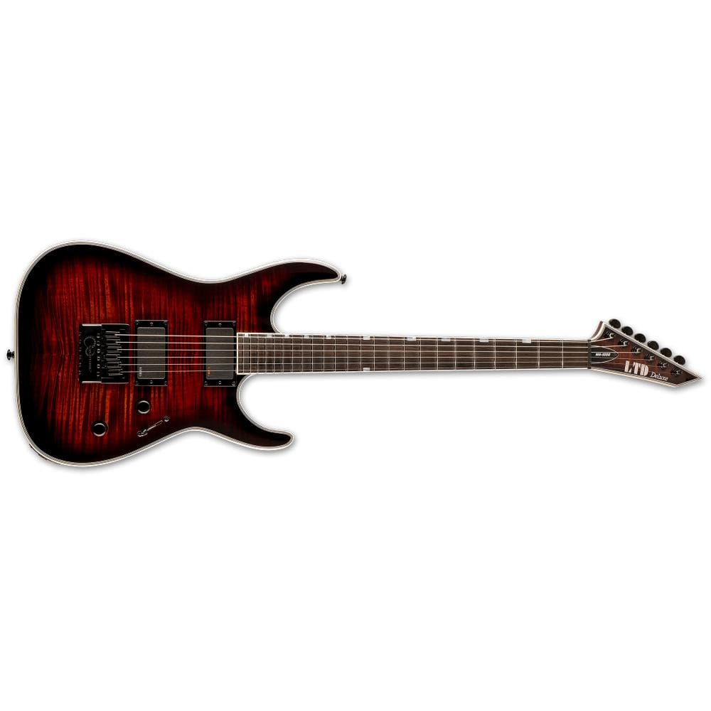esp electric guitars dark brown sunburst esp ltd mh1000 evertune flamed maple electric guitar - dark brown sunburst