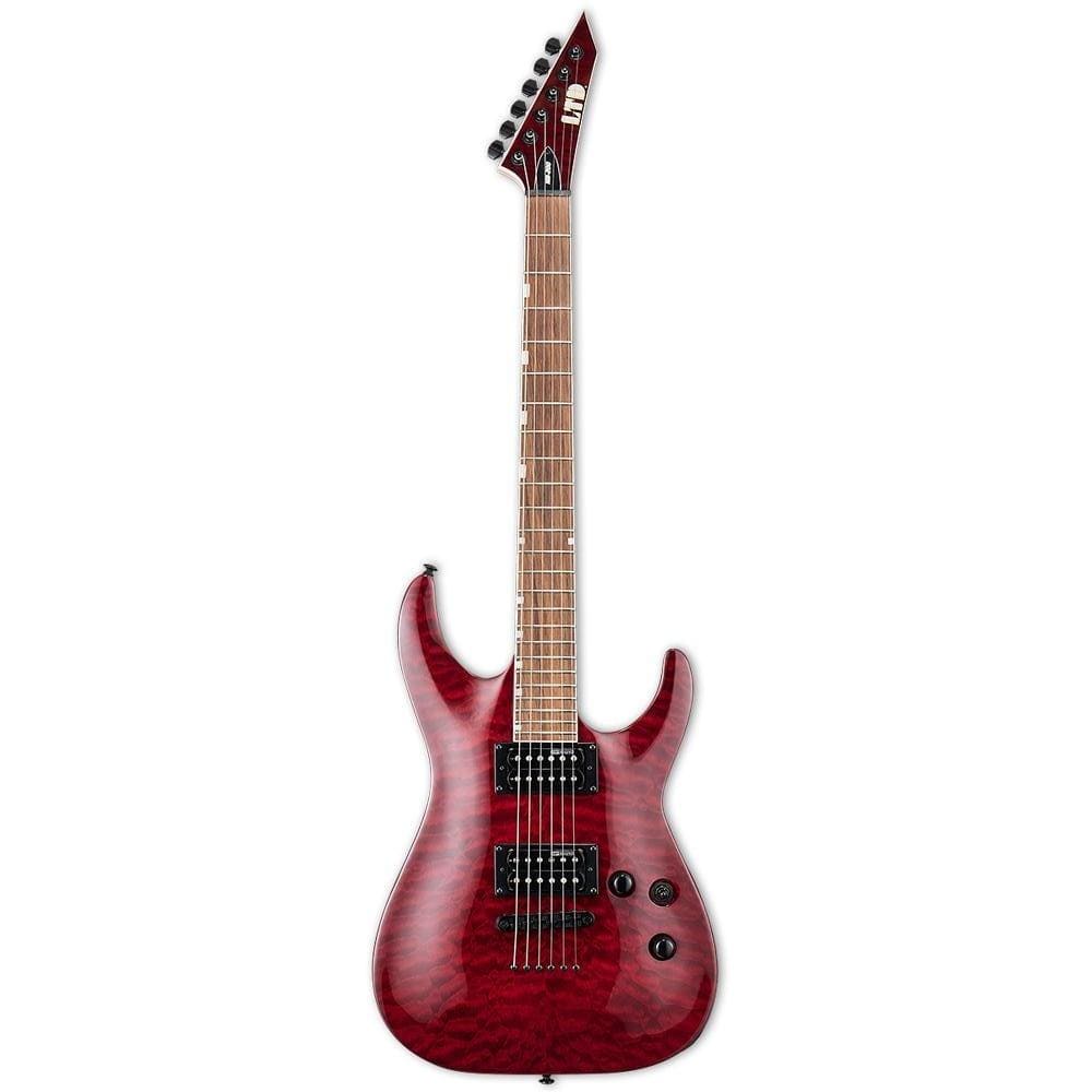 esp electric guitars esp ltd mh-200qm nt 6 string electric guitar - see thru black cherry