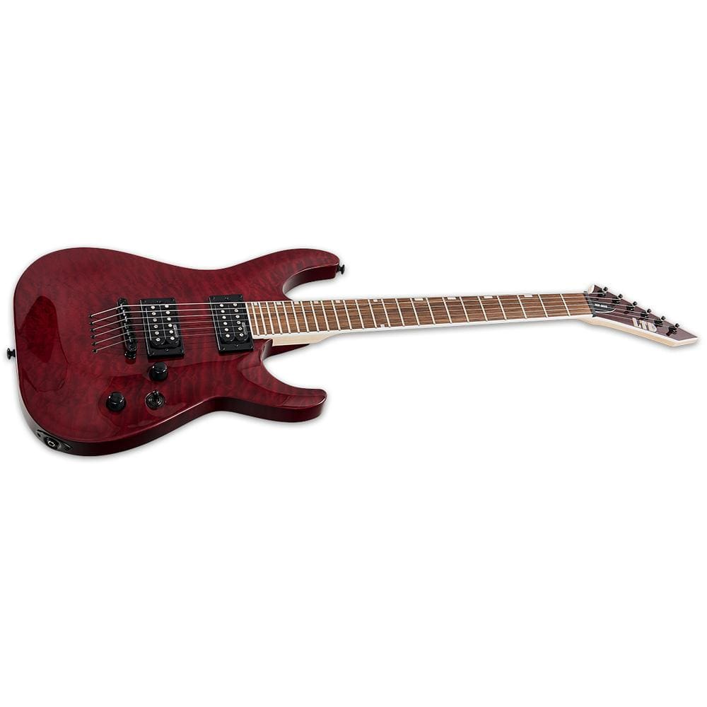esp electric guitars esp ltd mh-200qm nt 6 string electric guitar - see thru black cherry