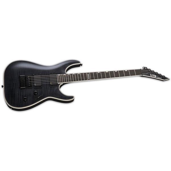 esp electric guitars esp ltd mh1000 evertune flamed maple electric guitar - see thru black