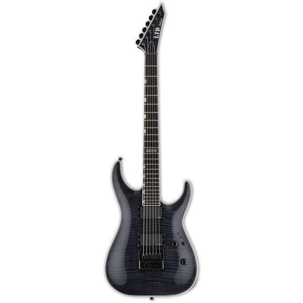 esp electric guitars esp ltd mh1000 evertune flamed maple electric guitar - see thru black