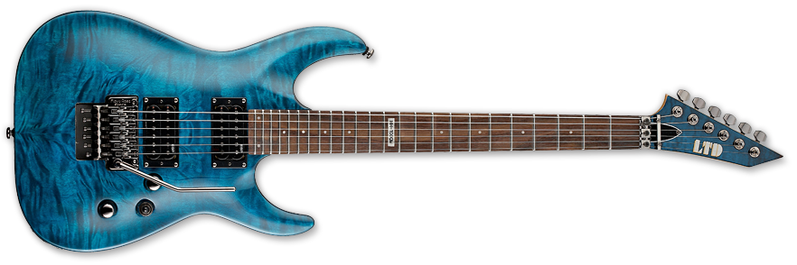 esp electric guitars esp mh-100qm ltd electric guitar - see thru blue