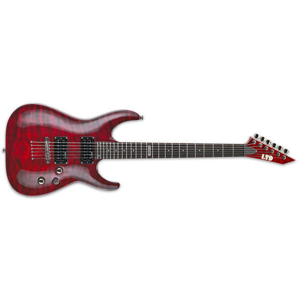 esp electric guitars esp mh-100qmnt - see through black cherry