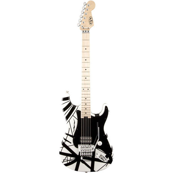 evh electric guitars evh striped series stratocaster electric guitar - white & black stripe