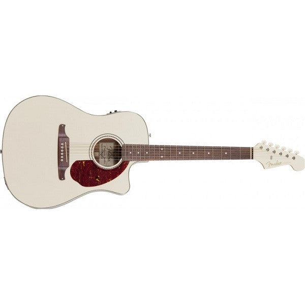 fender acoustic guitars olympic white fender sonoran sce dreadnought cutaway electro acoustic guitar, fishman preamp, tuner #color_olympic-white