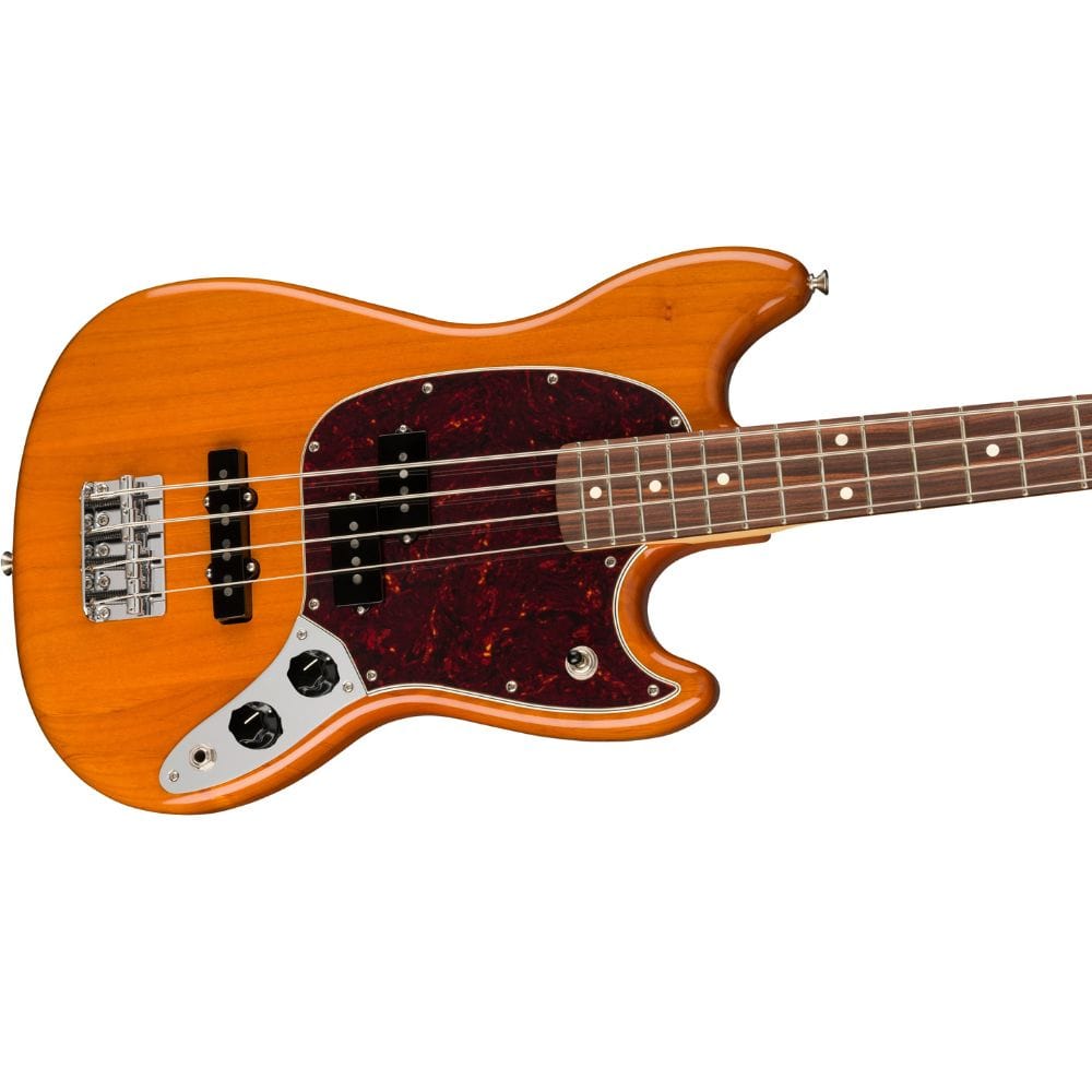 fender bass guitars aged natural fender player mustang bass pj, pau ferro 4 string bass guitar - aged natural