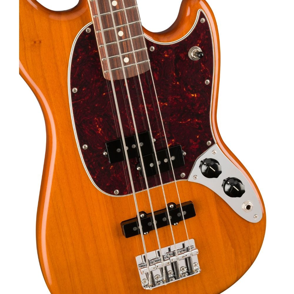 fender bass guitars aged natural fender player mustang bass pj, pau ferro 4 string bass guitar - aged natural