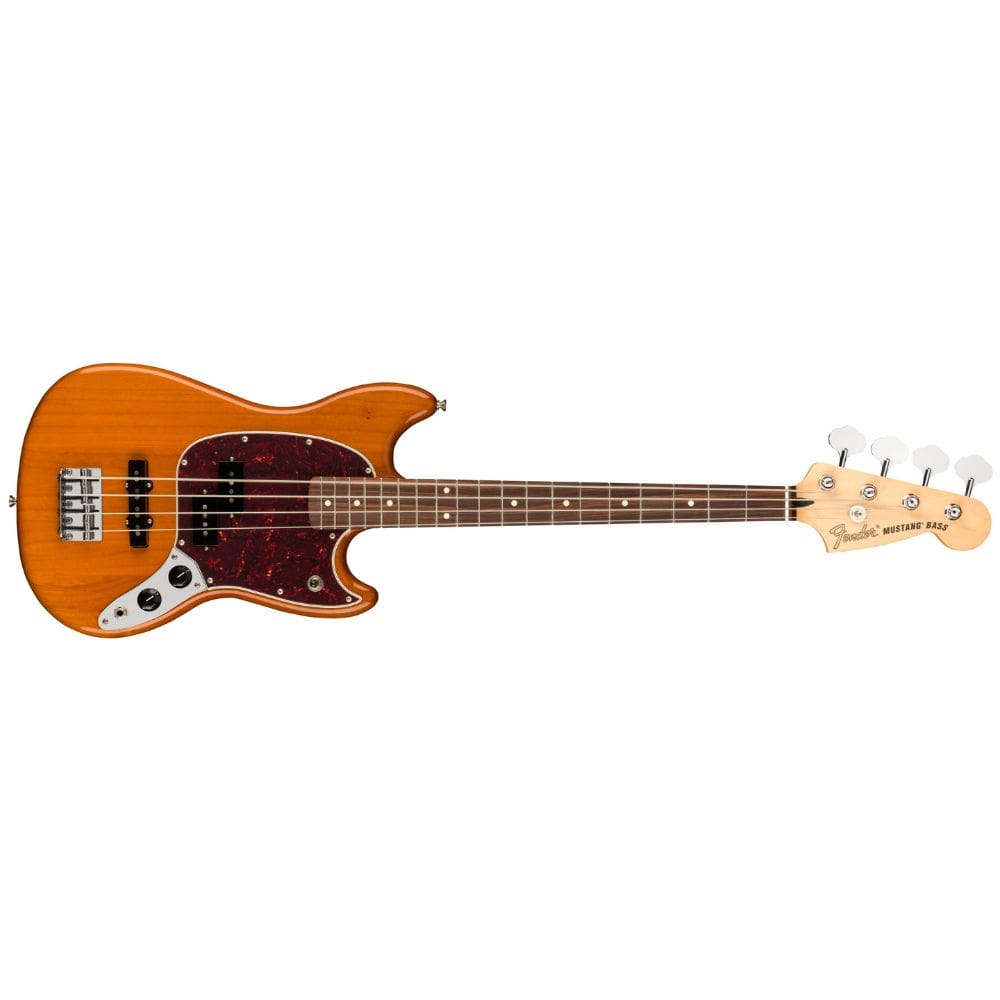 fender bass guitars aged natural fender player mustang bass pj, pau ferro 4 string bass guitar - aged natural