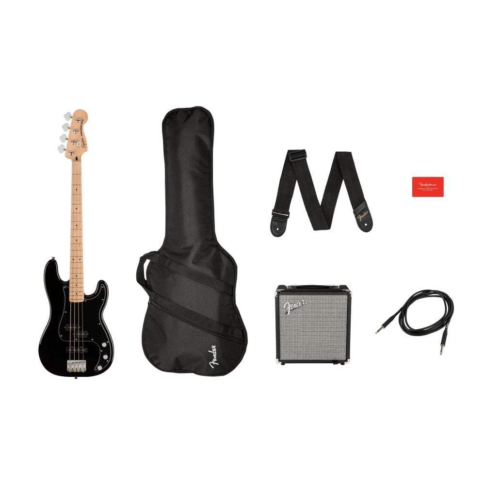fender bass guitars black / maple fender squier affinity series 4 string precision bass pj pack