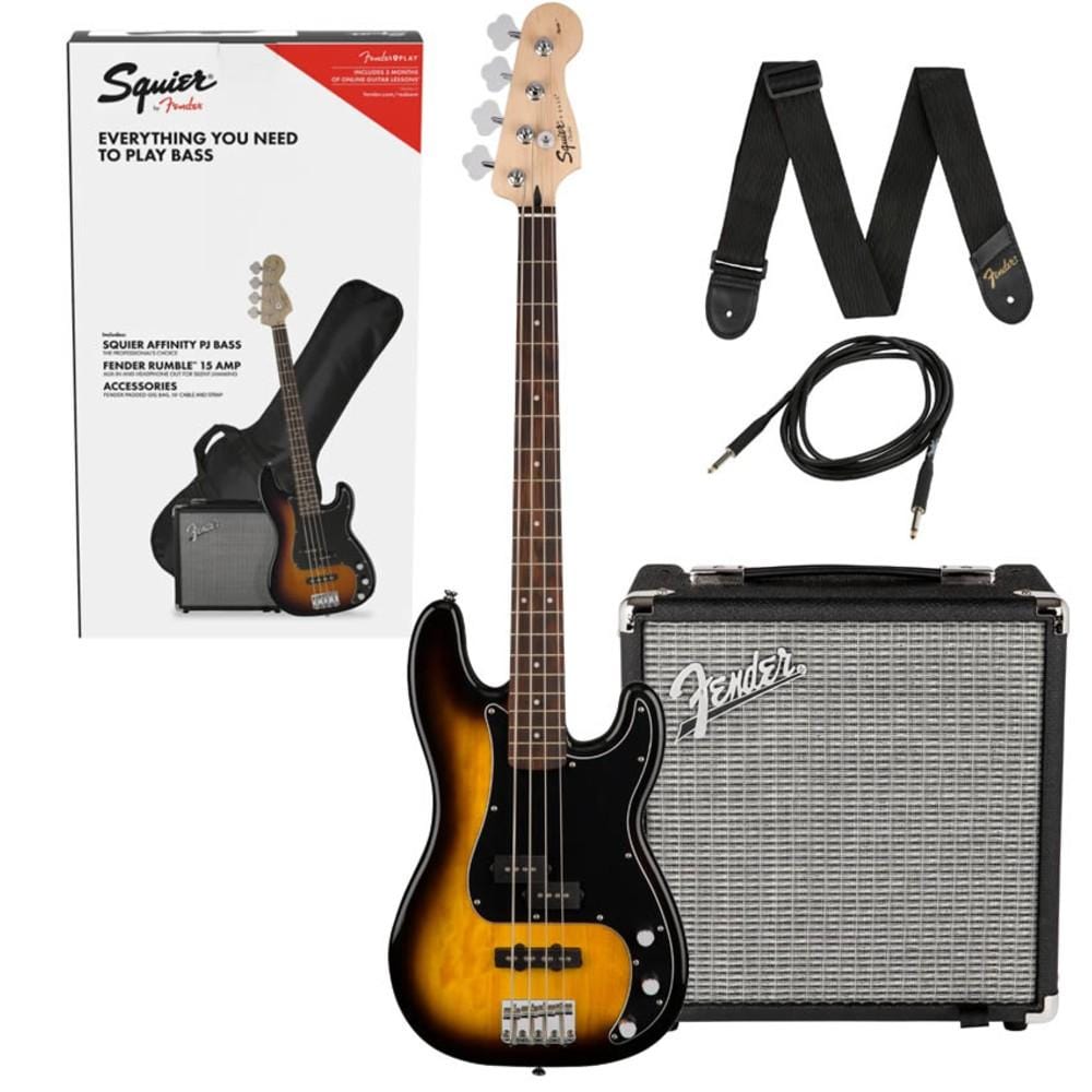 fender bass guitars brown sunburst / indian laurel fender squier affinity series 4 string precision bass pj pack