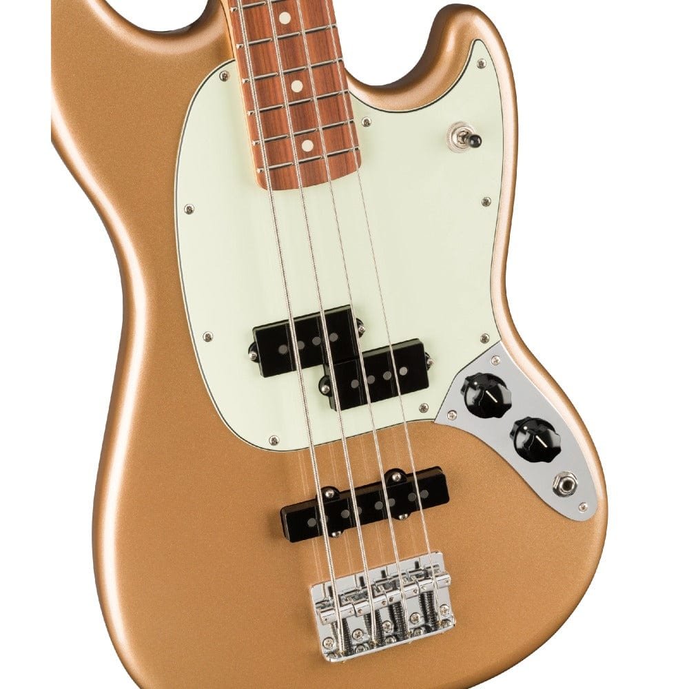 fender bass guitars fender player mustang bass pj, pau ferro 4 string bass guitar #color_firemist-gold