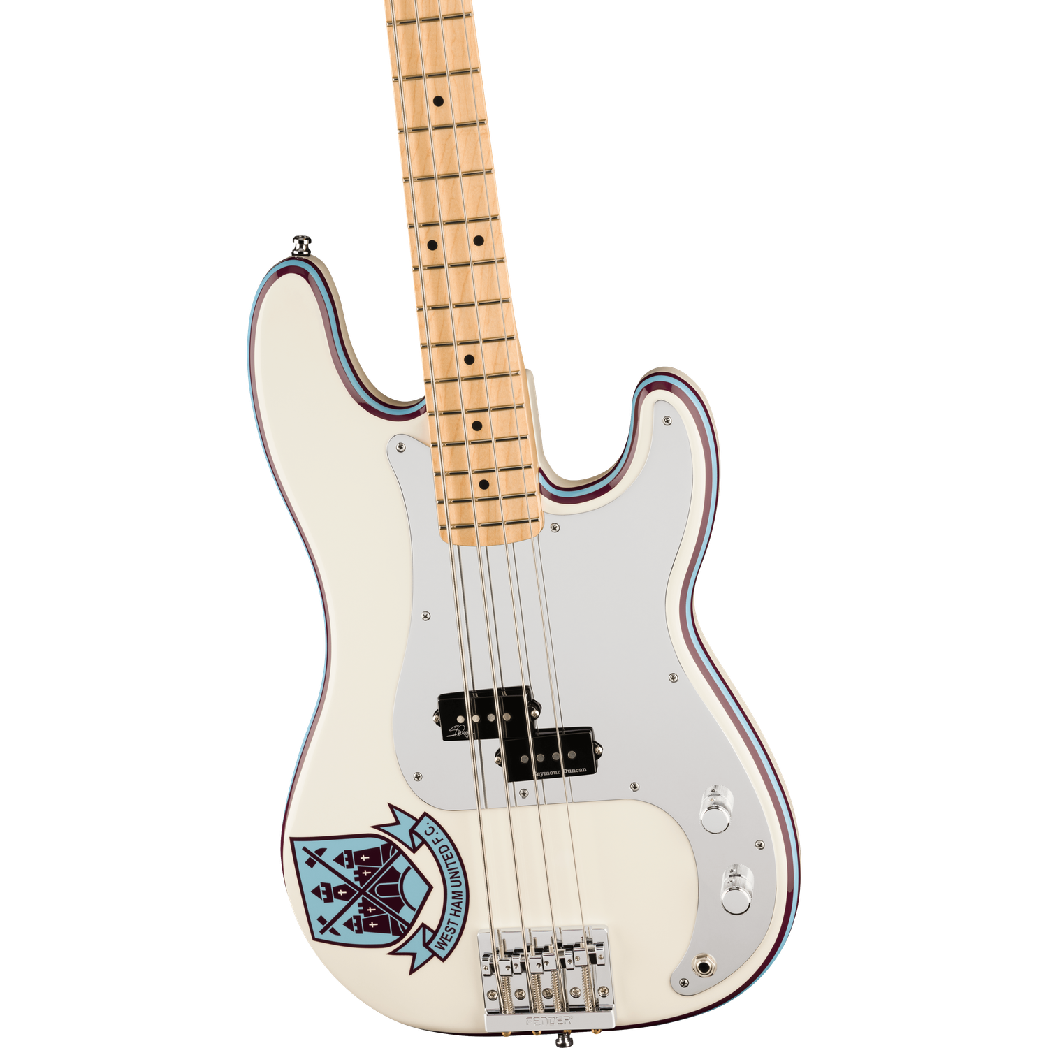 Fender Bass Guitars Fender Steve Harris Precision Bass 4 String Bass Guitar - Olympic White with Westham United FC Logo