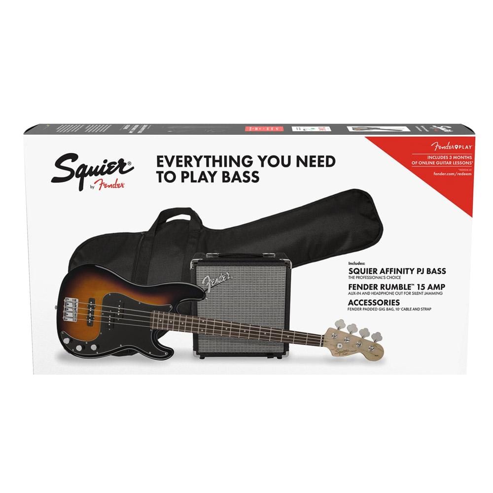 fender bass guitars tobacco sunburst / indian laurel fender squier affinity series 4 string precision bass pj pack