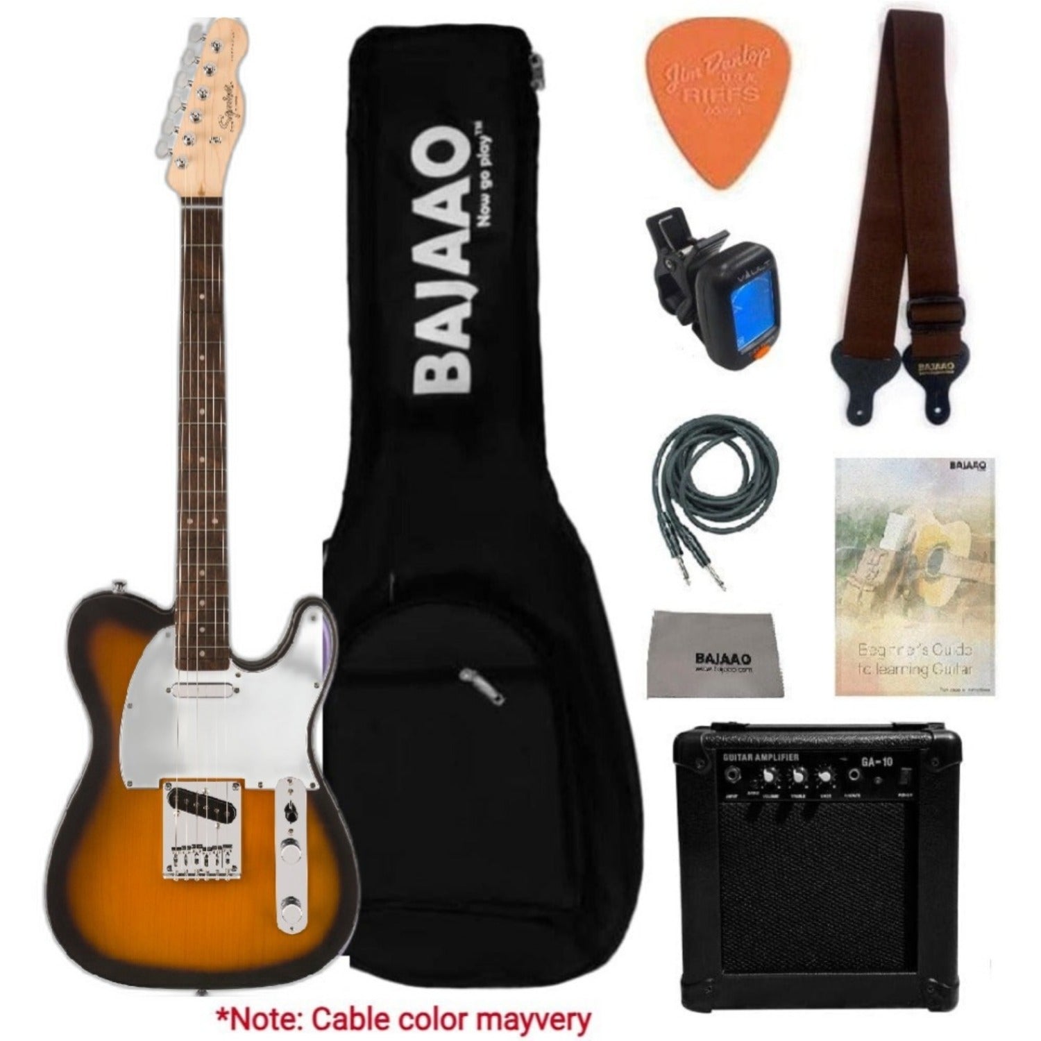 Fender Electric Guitars Bundles 2 Tone Sunburst Fender Squier Debut Telecaster Electric Guitar with Amplifier, Gigbag, Tuner, Strap, Picks, Cable, Polishing Cloth & Ebook