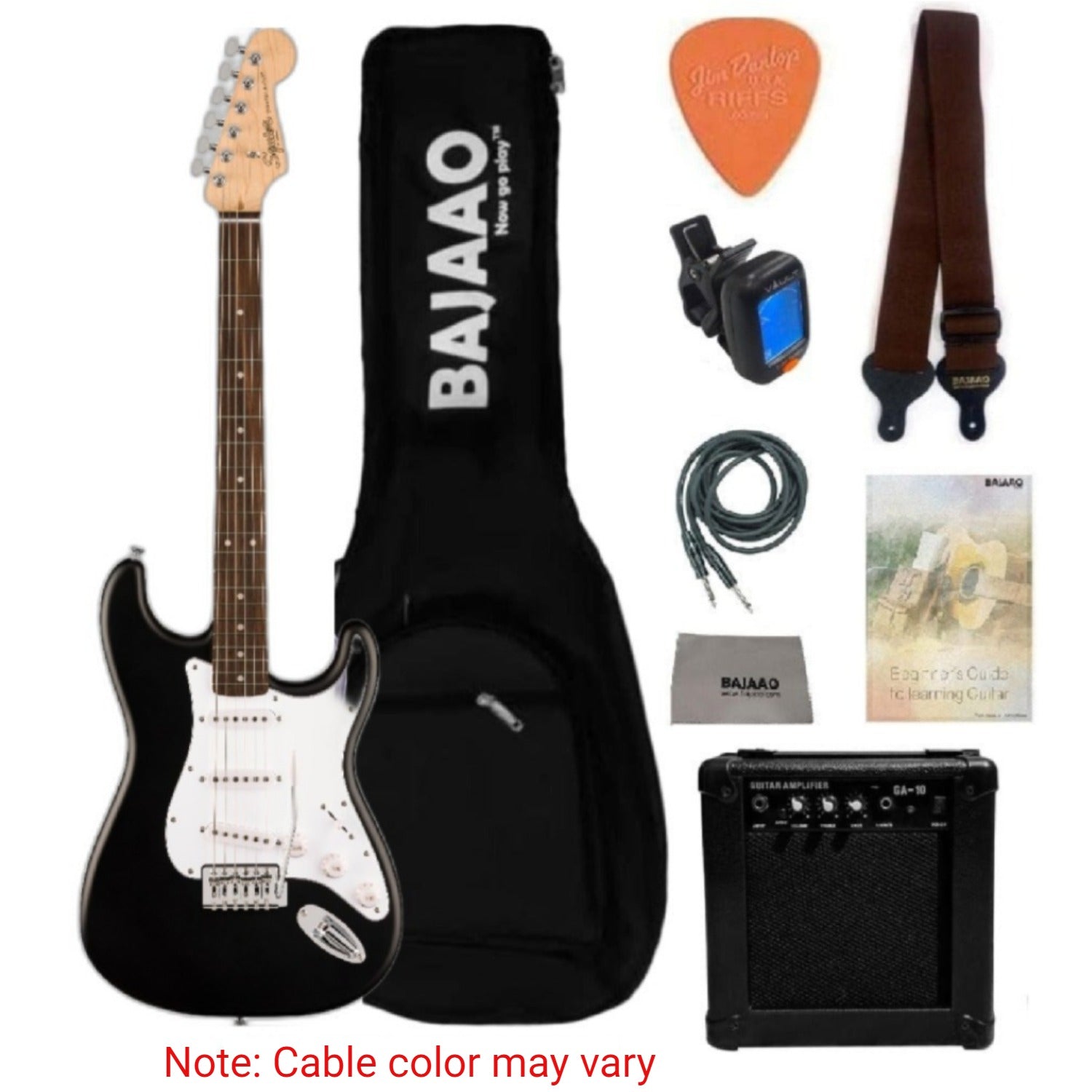 Fender Electric Guitars Bundles Black Fender Squier Debut Stratocaster Electric Guitar with Amplifier, Gigbag, Tuner, Strap, Picks, Cable, Polishing Cloth & Ebook