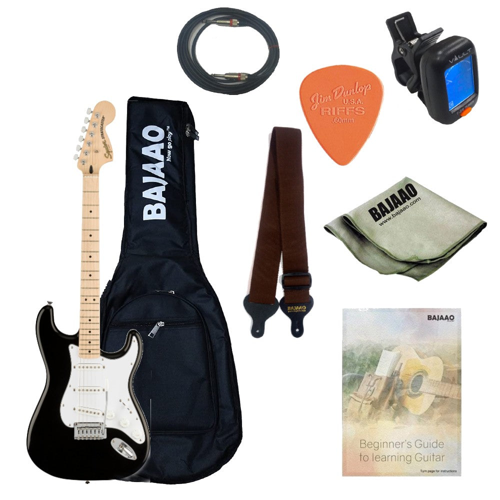 Fender Electric Guitars Bundles Black / Maple Fender Squier Affinity Series Stratocaster Electric Guitar with Gigbag, Strap, Pick, Cable, Cloth and Tuner, Ebook