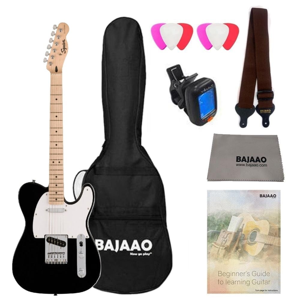 fender electric guitars bundles black / maple fender squier sonic telecaster electric guitar with gigbag, polishing cloth, picks, strap, tuner & ebook#color_black,fingerboard_maple
