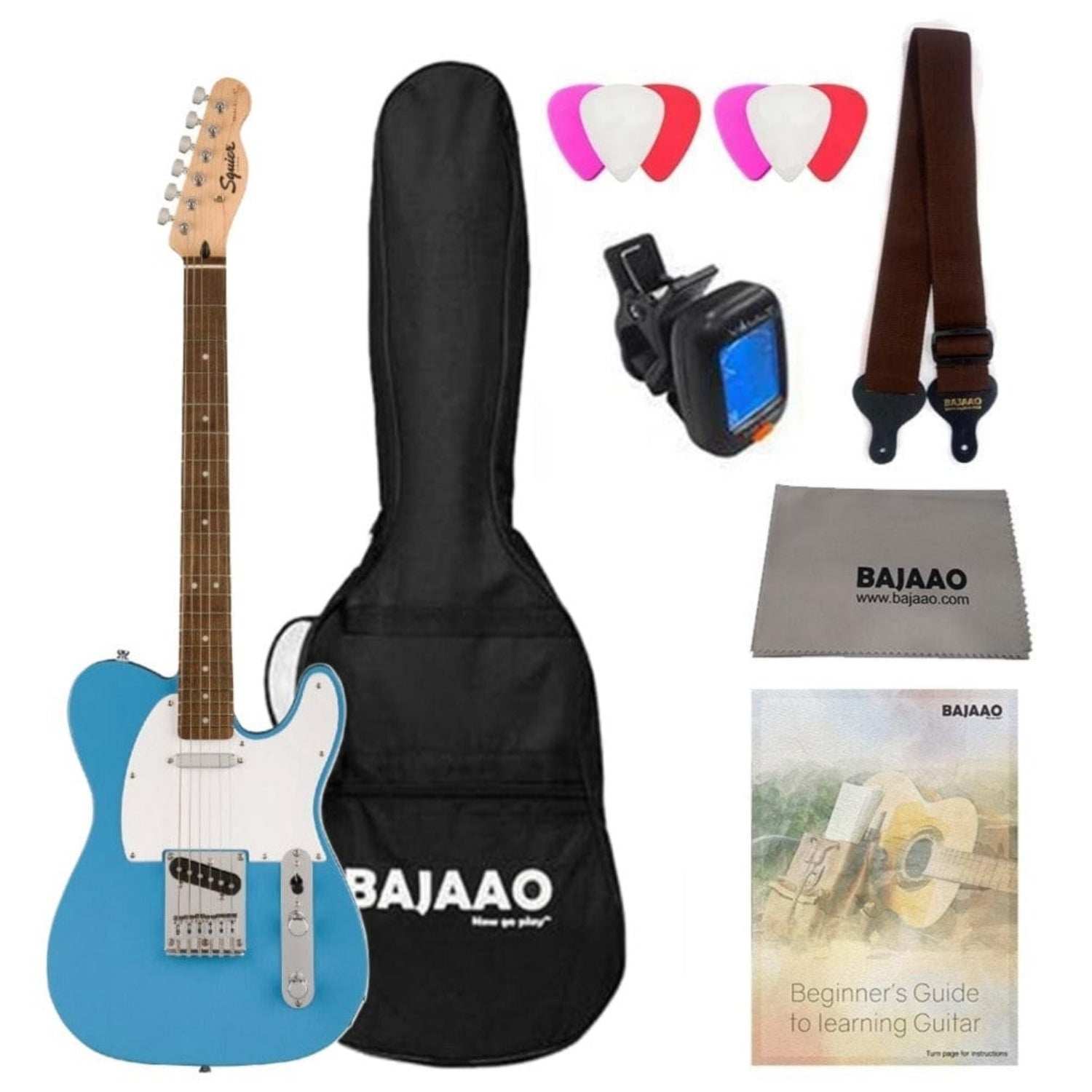 Fender Electric Guitars Bundles California Blue / Indian Laurel Fender Squier Sonic Telecaster Electric Guitar With Gigbag, Polishing Cloth, Picks, Strap, Tuner & Ebook