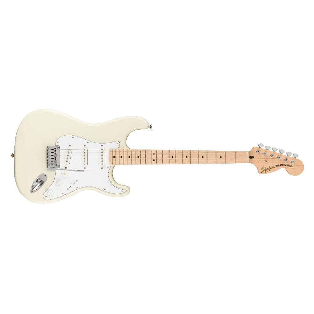 Fender Electric Guitars Bundles Fender Squier Affinity Series Stratocaster Electric Guitar with Gigbag, Strap, Pick, Cable, Cloth and Tuner, Ebook #color_olympic-white,fretboard_maple