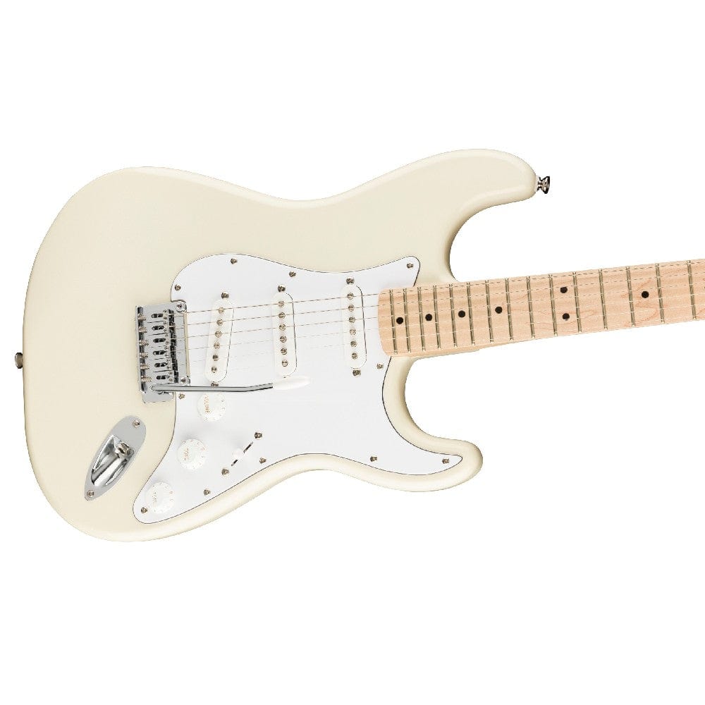 Fender Electric Guitars Bundles Fender Squier Affinity Series Stratocaster Electric Guitar with Gigbag, Strap, Pick, Cable, Cloth and Tuner, Ebook #color_olympic-white,fretboard_maple