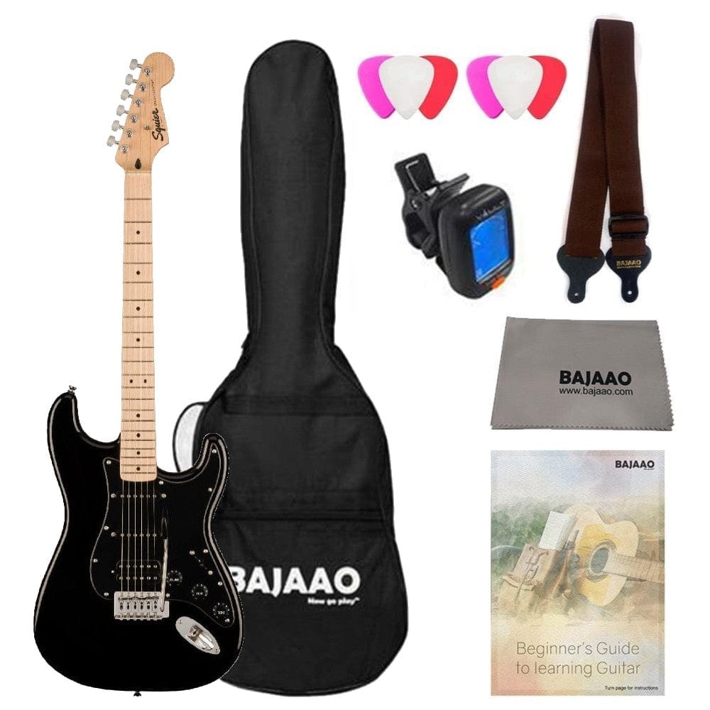 fender electric guitars bundles fender squier sonic stratocaster electric guitar bundle with gigbag, polishing cloth, picks, strap, tuner & ebook #configuration_hss,color_black,fretboard_maple