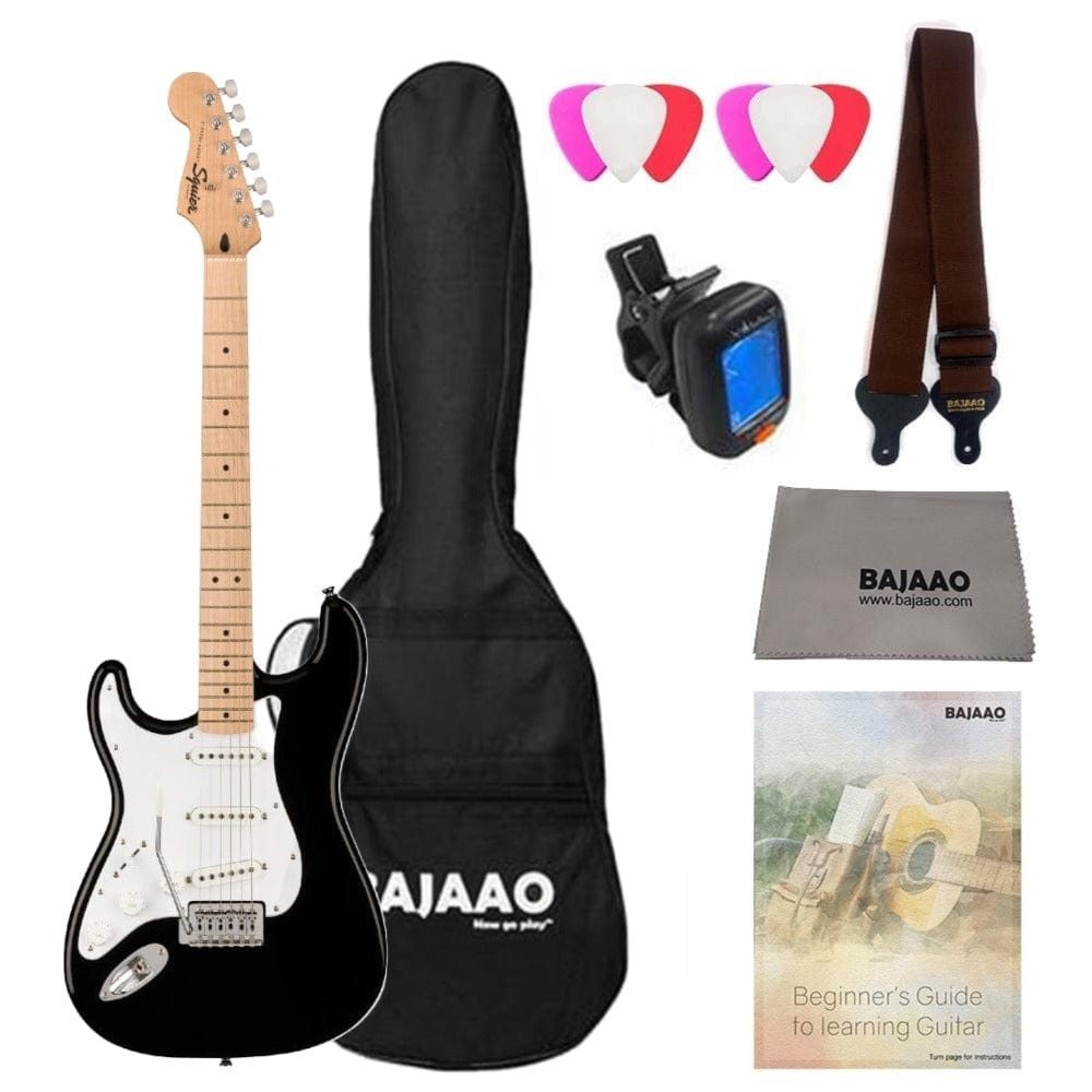 fender electric guitars bundles fender squier sonic stratocaster electric guitar bundle with gigbag, polishing cloth, picks, strap, tuner & ebook #configuration_sss,color_black--left-handed,fretboard_maple