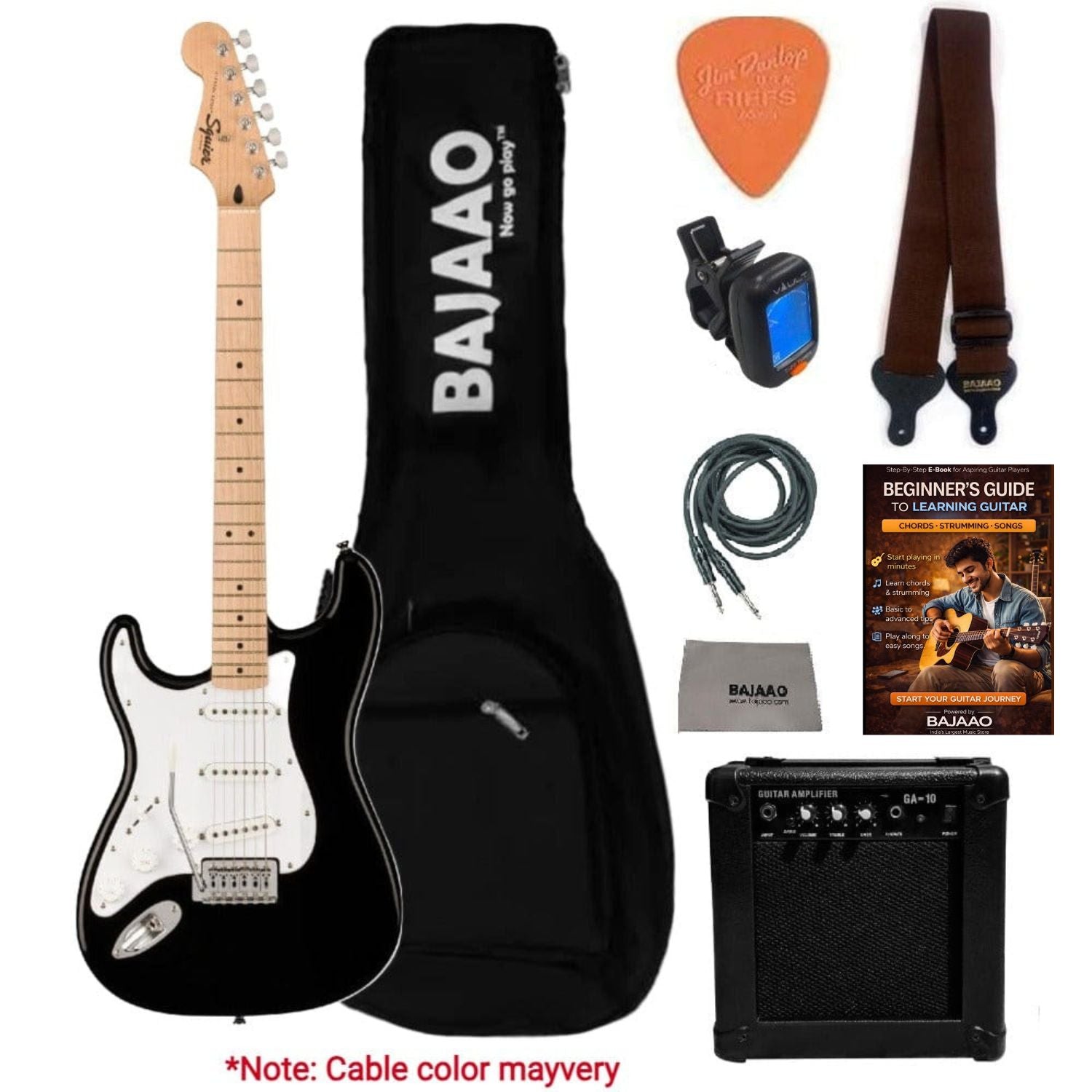Fender Electric Guitars Bundles Fender Squier Sonic Stratocaster Electric Guitar Pro Bundle with Amplifier, Gigbag, Tuner, Strap, Picks, Cable, Polishing Cloth & Ebook#configuration_sss,color_black-left-handed,fretboard_maple