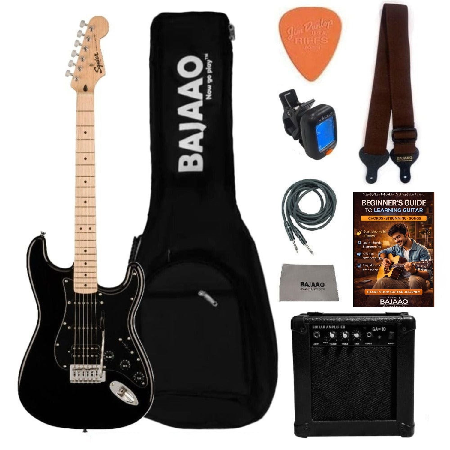 Fender Electric Guitars Bundles HSS / Black / Maple Fender Squier Sonic Stratocaster Electric Guitar Pro Bundle with Amplifier, Gigbag, Tuner, Strap, Picks, Cable, Polishing Cloth & Ebook#configuration_hss,color_black,fretboard_maple
