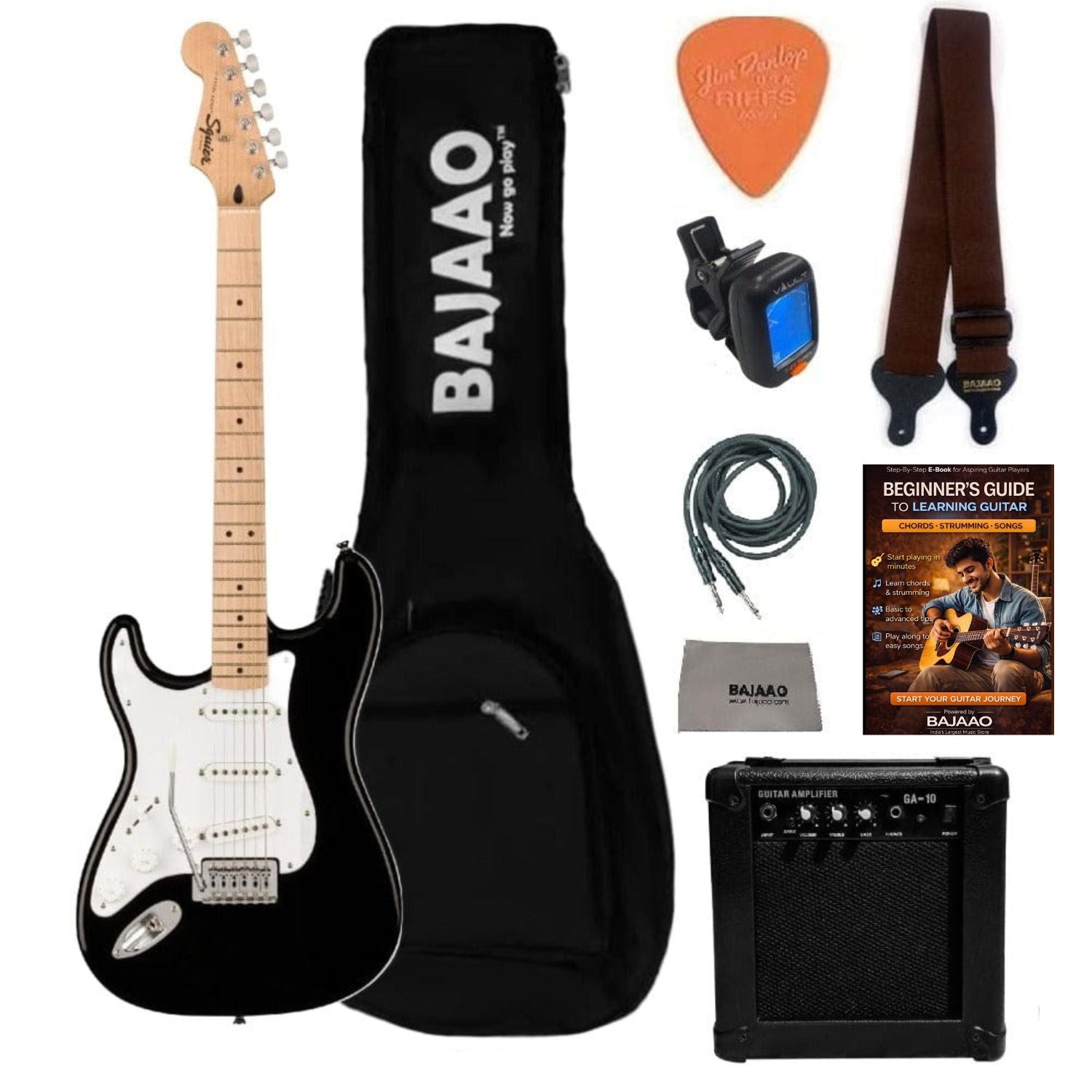 Fender Electric Guitars Bundles SSS / Black- Left Handed / Maple Fender Squier Sonic Stratocaster Electric Guitar Pro Bundle with Amplifier, Gigbag, Tuner, Strap, Picks, Cable, Polishing Cloth & Ebook#configuration_sss,color_black-left-handed,fretboard_maple