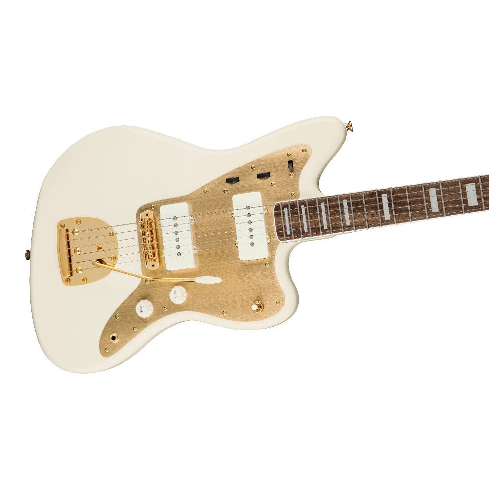 fender electric guitars fender 40th anniversary jazzmaster gold edition 6 string electric guitar #color_olympic-white