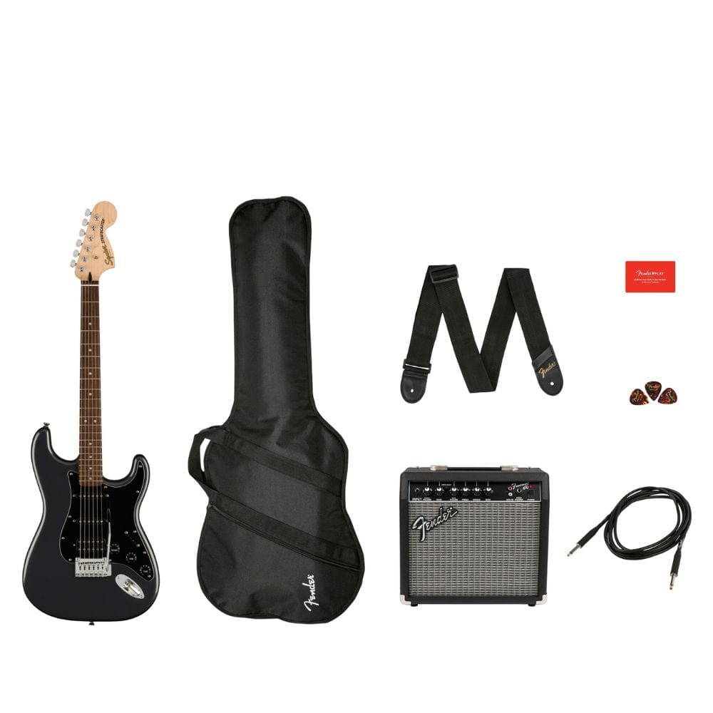 fender electric guitars fender affinity series stratocaster hss pack 6 string electric guitar - lake placid blue#color_candy-apple-red