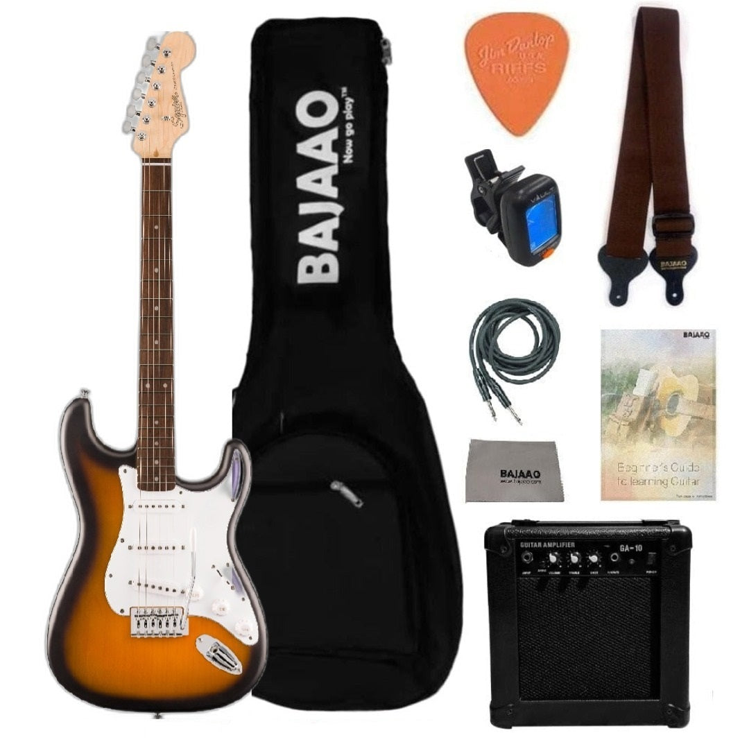 Fender Electric Guitars Fender Squier Debut Stratocaster Electric Guitar #color_2 Tone Sunburst,style_bundle-with-amplifier