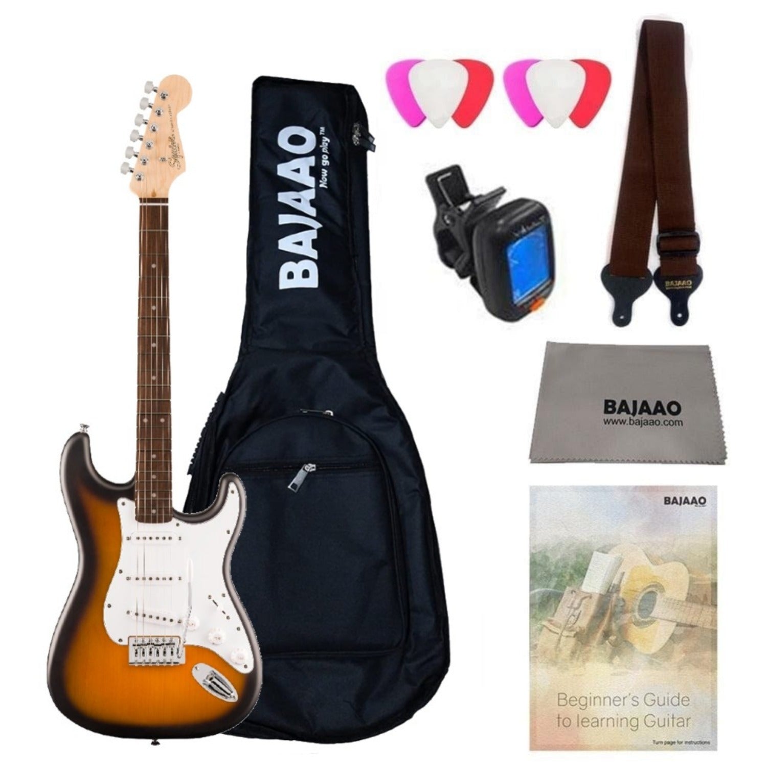 Fender Electric Guitars Fender Squier Debut Stratocaster Electric Guitar #color_2 Tone Sunburst,style_bundle