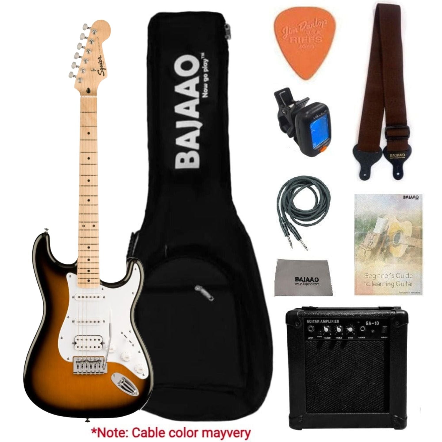 Fender Electric Guitars HSS / 2-Tone Sunburst / Maple Fender Squier Sonic Stratocaster Electric Guitar with Guitar Amplifier, Gigbag,Polishing Cloth, Strap, Tuner, Pick, Cable and Ebook #pickup-configuration_hss,color_2-tone-sunburst,fretboard_maple