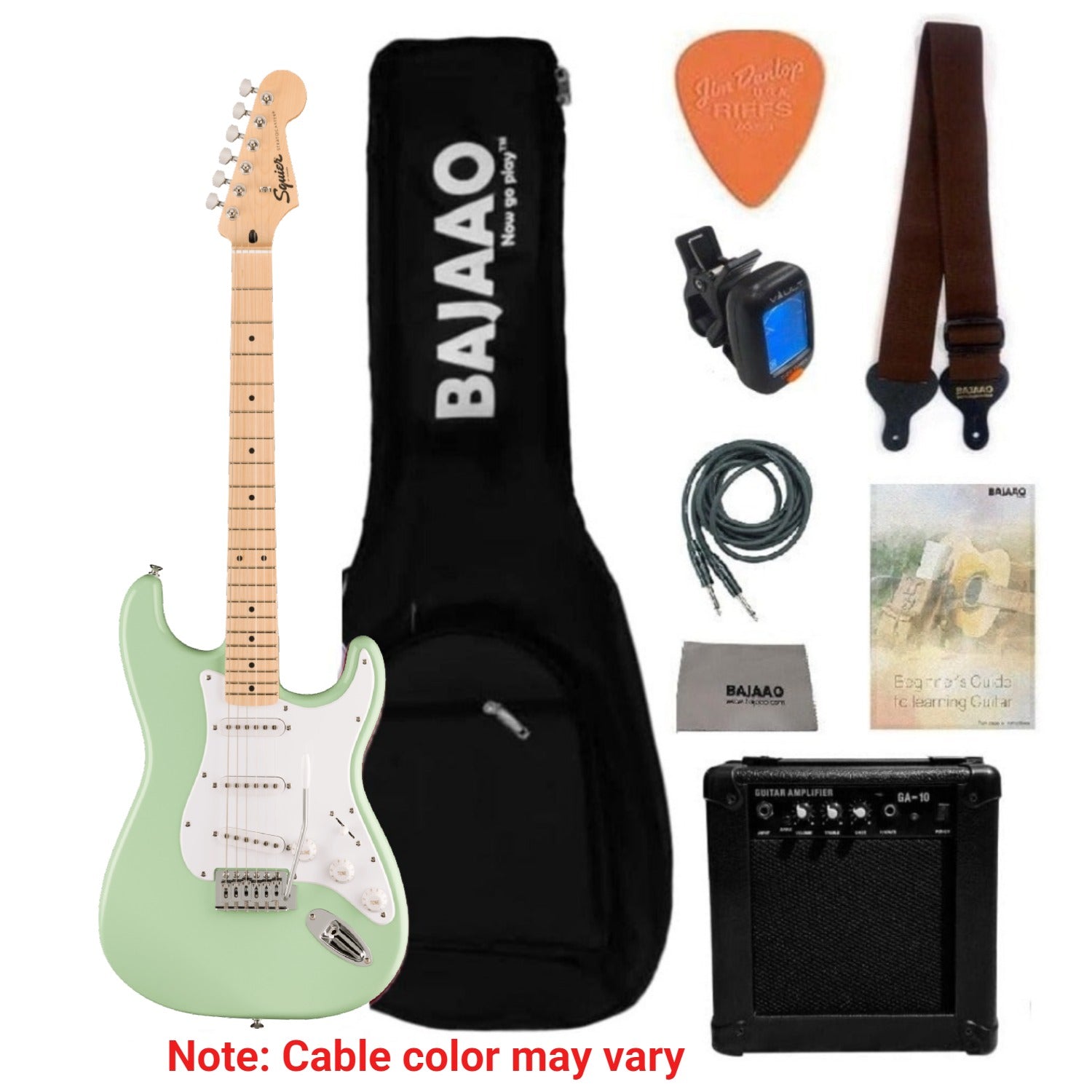 Fender Electric Guitars SSS / FSR Surf Green / Maple Fender Squier Sonic Stratocaster Electric Guitar with Guitar Amplifier, Gigbag,Polishing Cloth, Strap, Tuner, Pick, Cable and Ebook