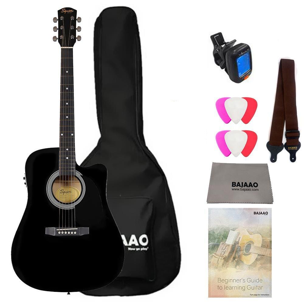 fender electro acoustic guitar bundles black fender sa105ce electro - acoustic guitar bundle with gigbag, tuner, picks, strap, polishing cloth & ebook #color_black