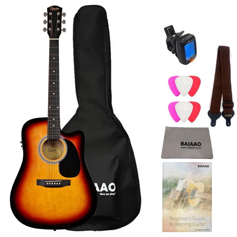 fender electro acoustic guitar bundles sunburst fender sa105ce electro - acoustic guitar bundle with gigbag, tuner, picks, strap, polishing cloth & ebook #color_sunburst