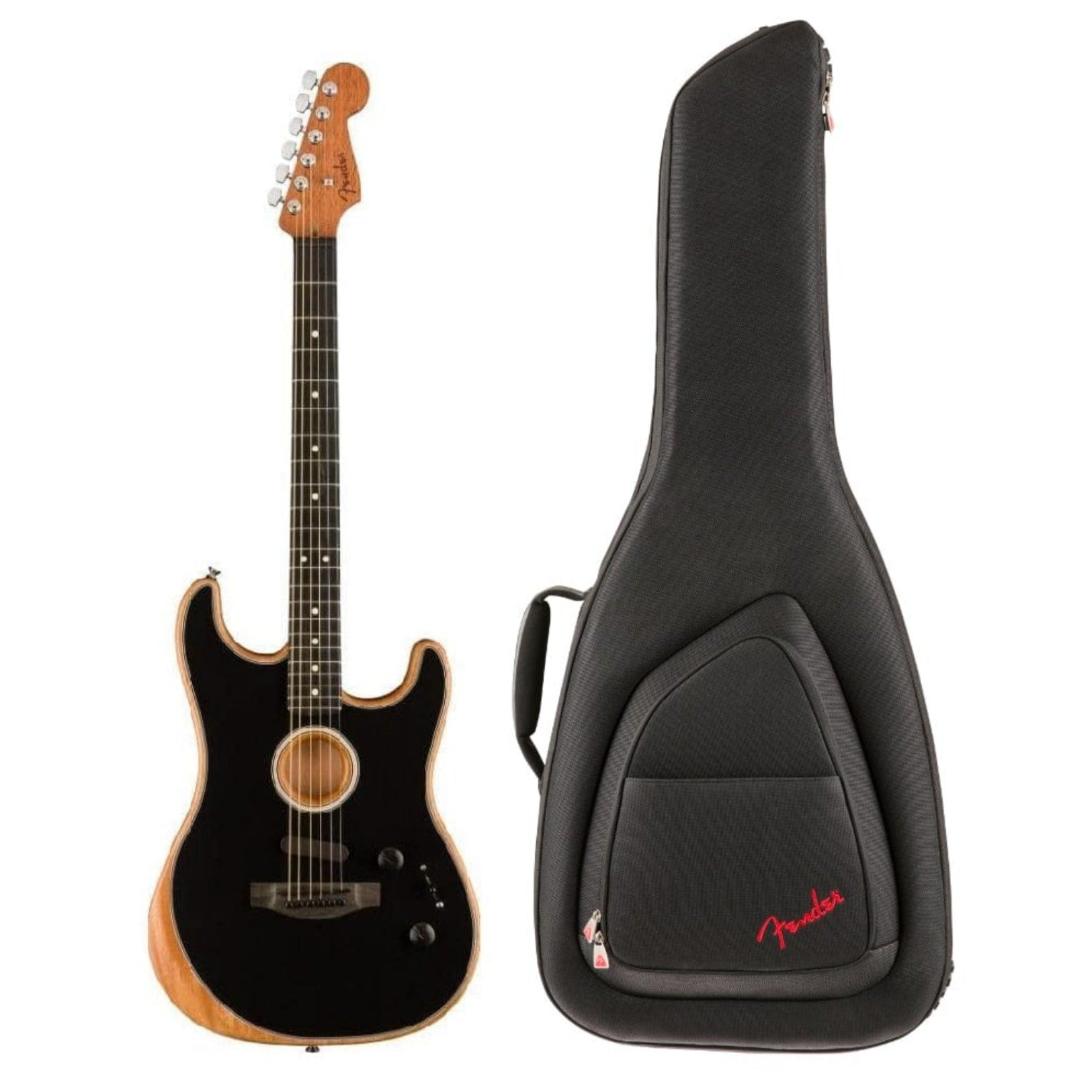 Fender Electro Acoustic Guitars Black Fender Acoustasonic Stratocaster 6-Strings Electro Acoustic Guitar With Gig Bag