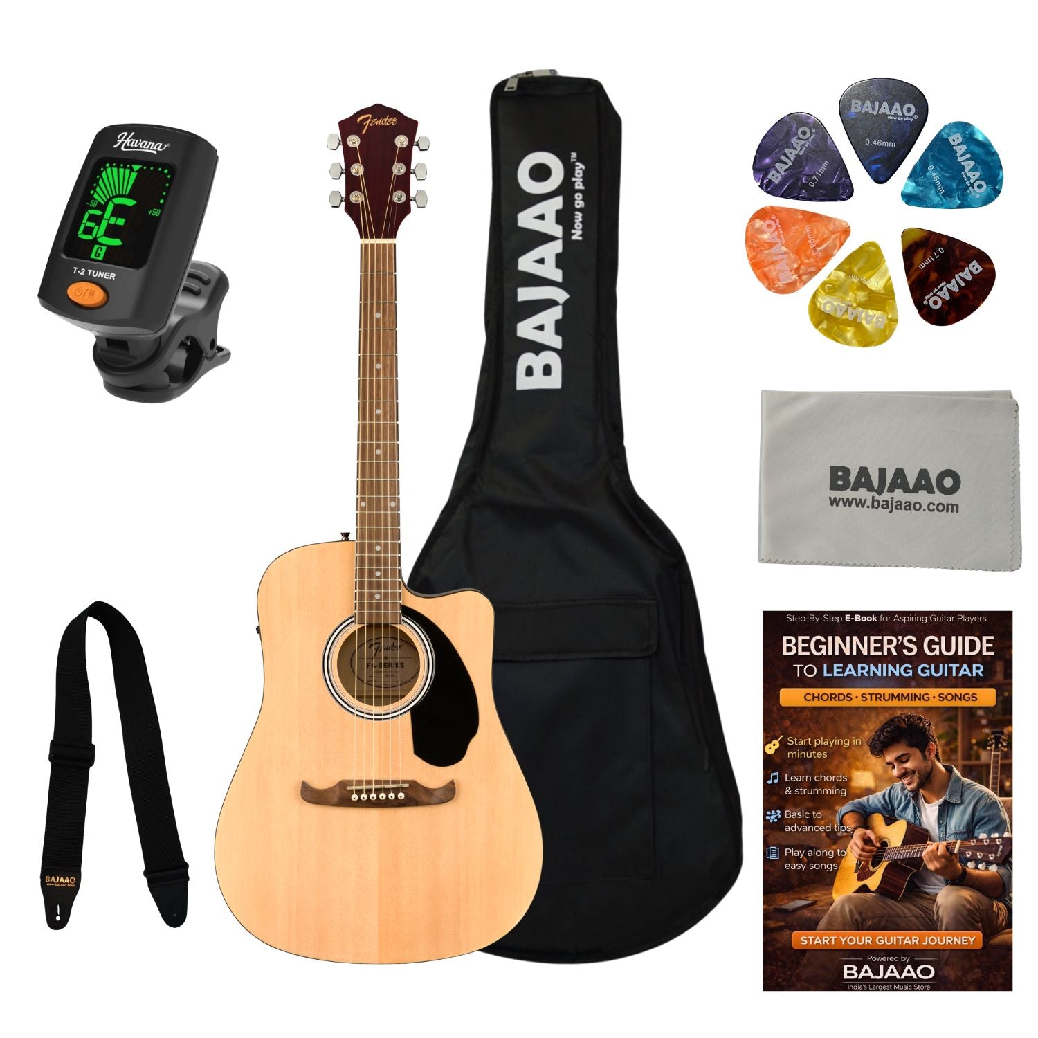 Fender Electro Acoustic Guitars Natural / BUNDLE Fender FA-125CE Dreadnought Cutaway Electro Acoustic Guitar #color_natural,type_bundle