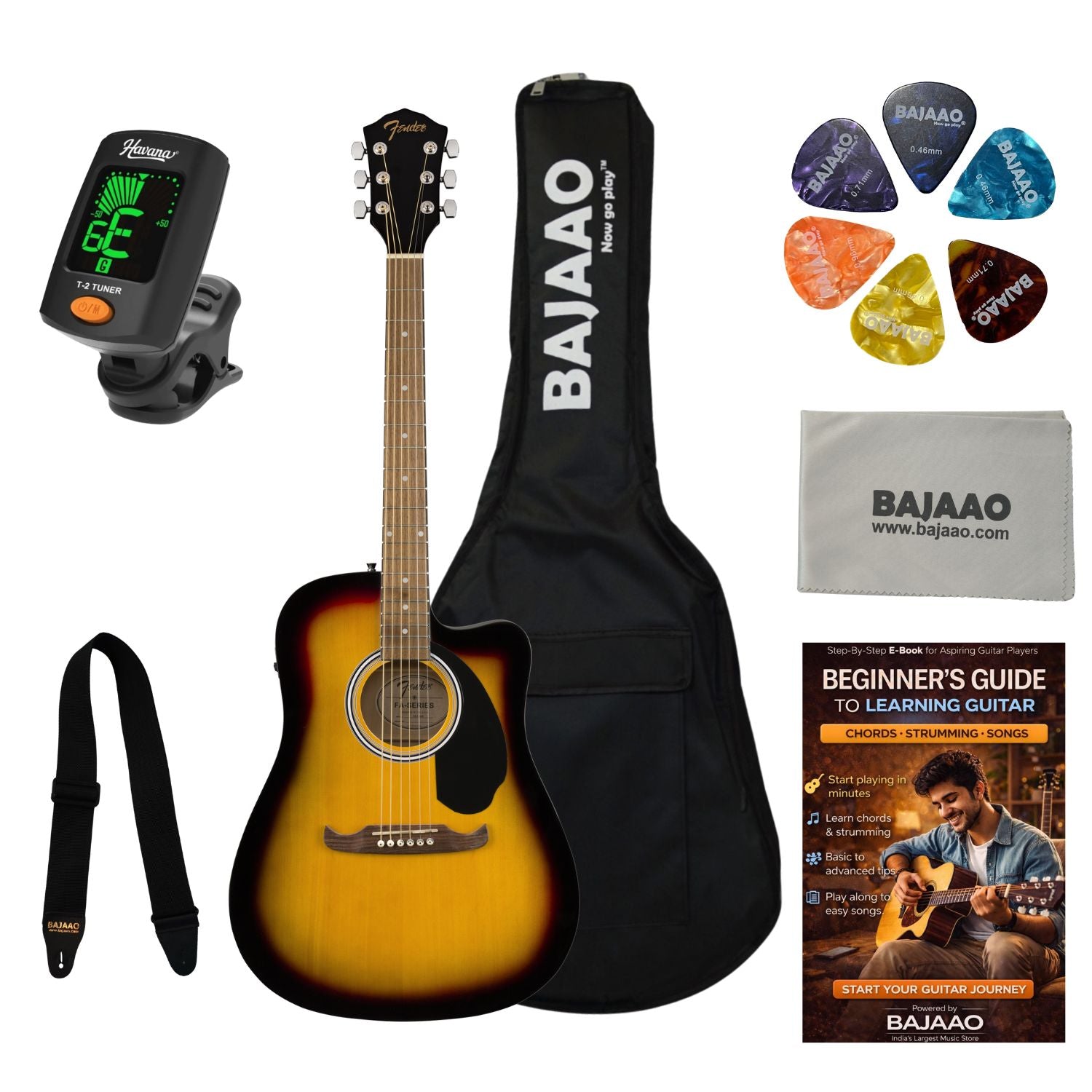 Fender Electro Acoustic Guitars Sunburst / BUNDLE Fender FA-125CE Dreadnought Cutaway Electro Acoustic Guitar #color_sunburst,type_bundle