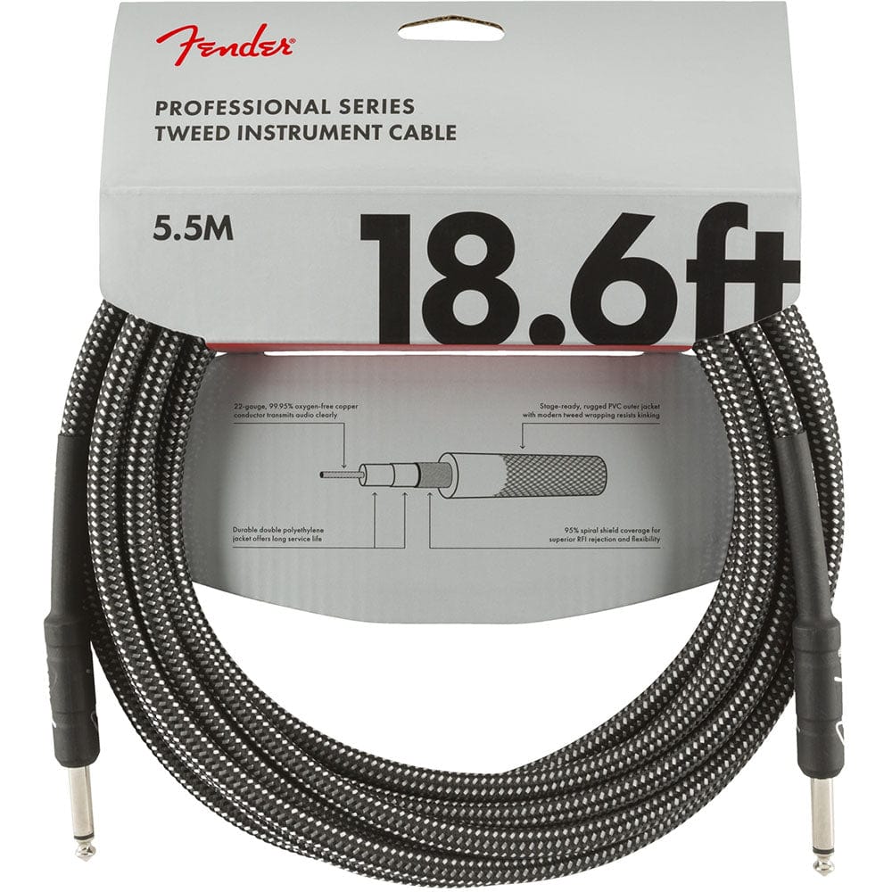 fender guitar cables gray tweed fender 18.6ft professional series instrument cable - gray tweed