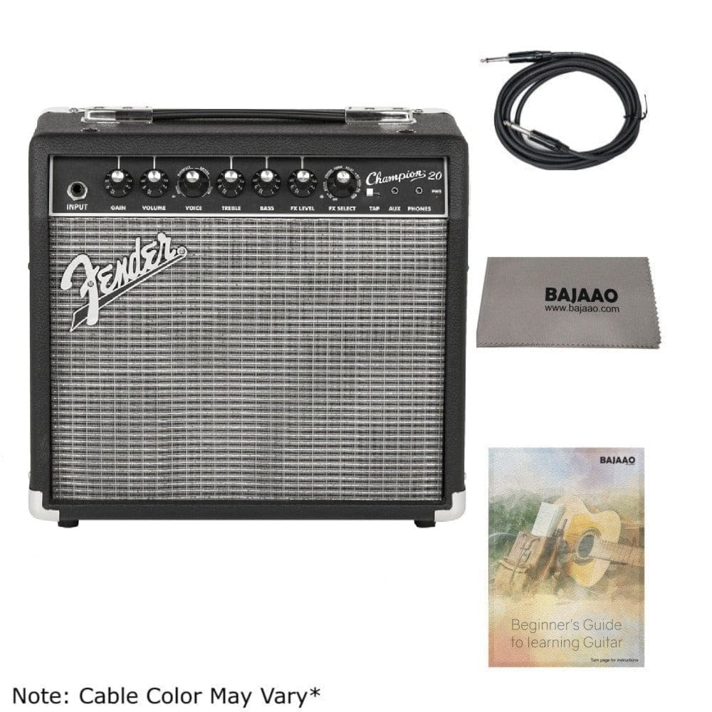 fender guitar combo amplifiers fender champion 20 watts combo guitar amplifier with cable, polishing cloth & e-book