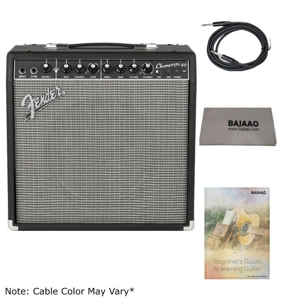 fender guitar combo amplifiers fender champion 40 watts guitar combo amplifier with cable, polishing cloth & e-book
