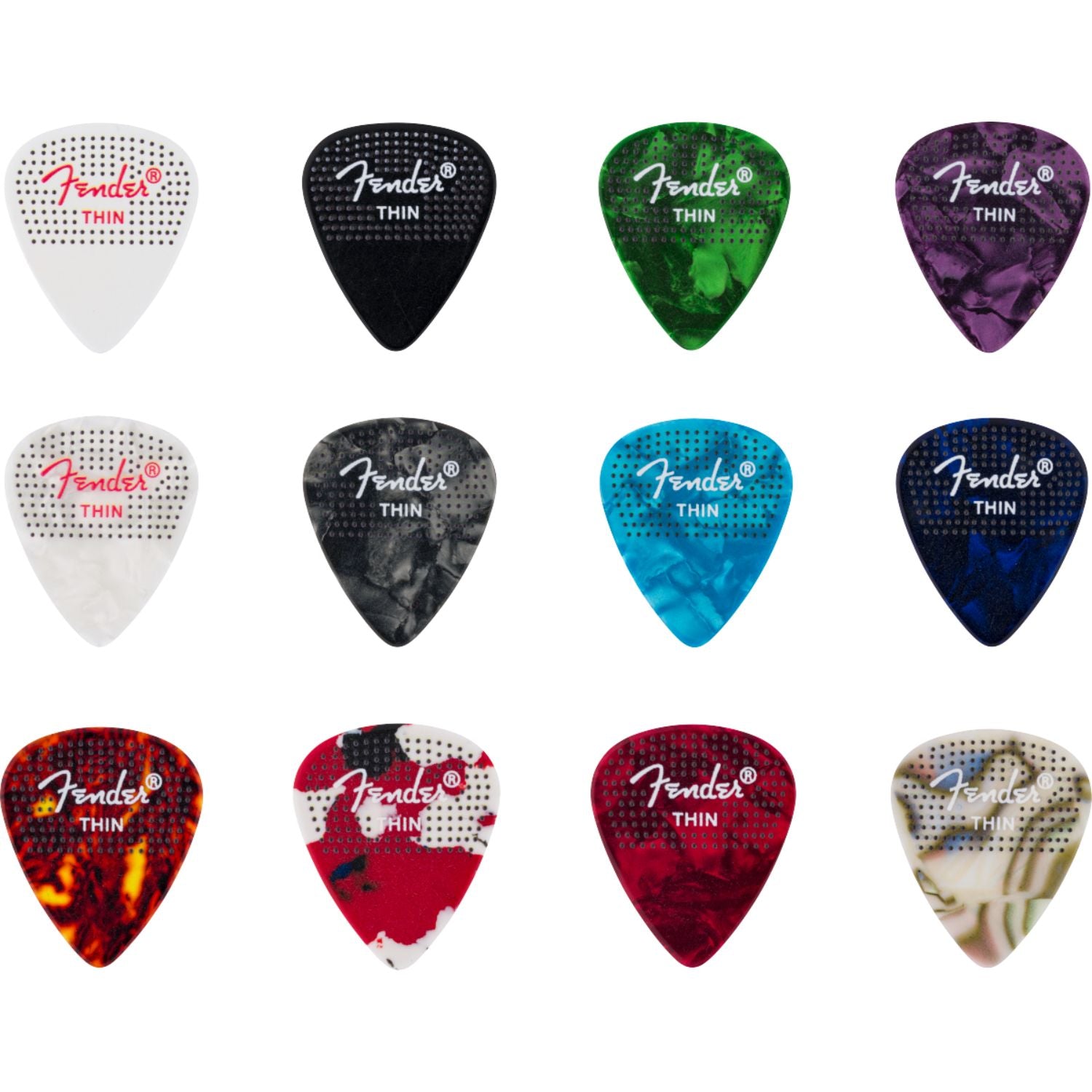 Fender Guitar Picks Thin Fender Dotted Celluloid 351 Shape Guitar Pick - Pack of 12