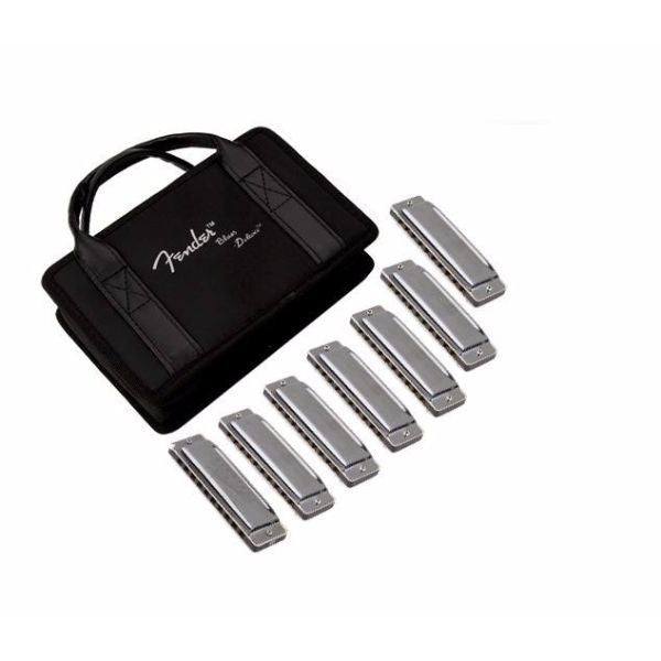 fender harmonicas fender midnight special diatonic harmonica set, 7 keys with case