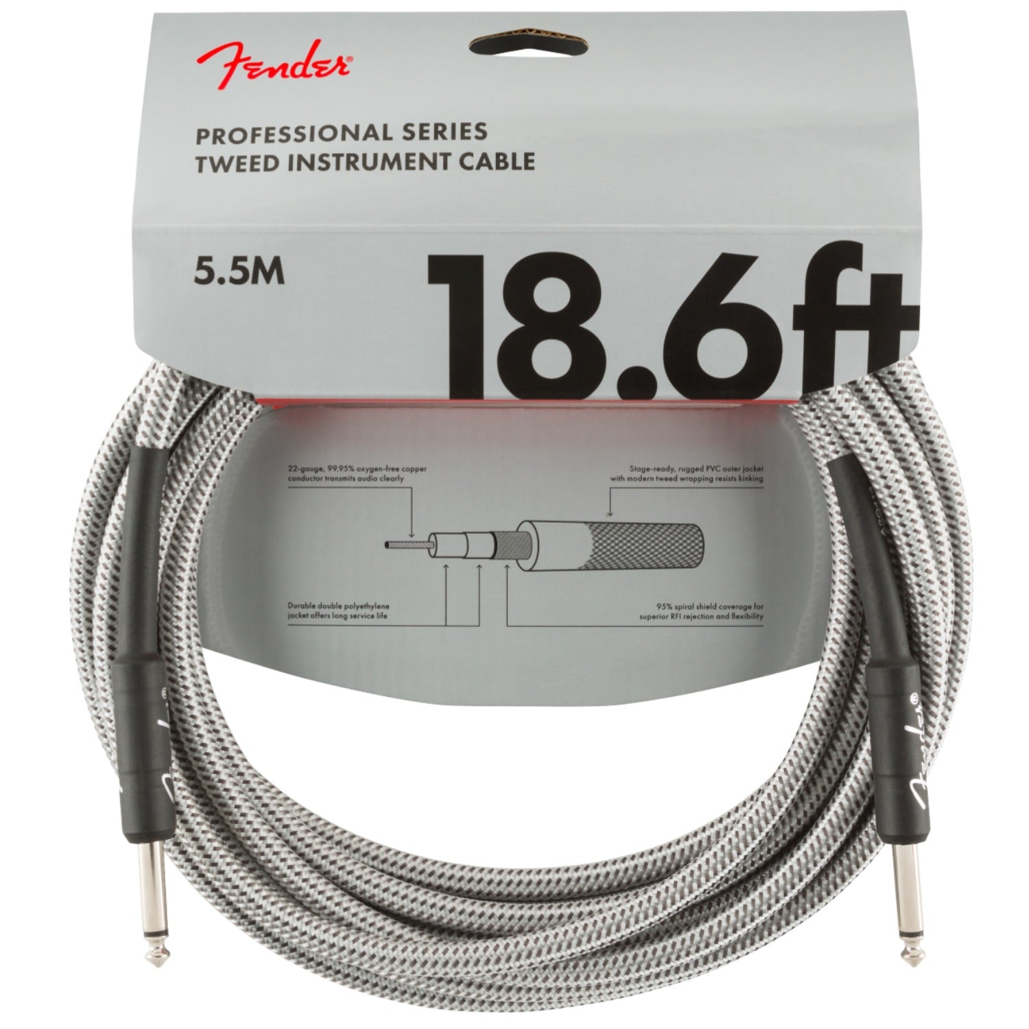 Fender Instrument Cables White Tweed / 18.6ft Fender Professional Series Straight to Straight 18.6 Foot Instrument Cable