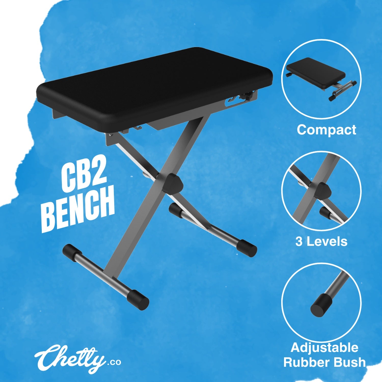 Chetty CB2 Foldable X-Type Design Keyboard Bench and Multi-Level Adjustment