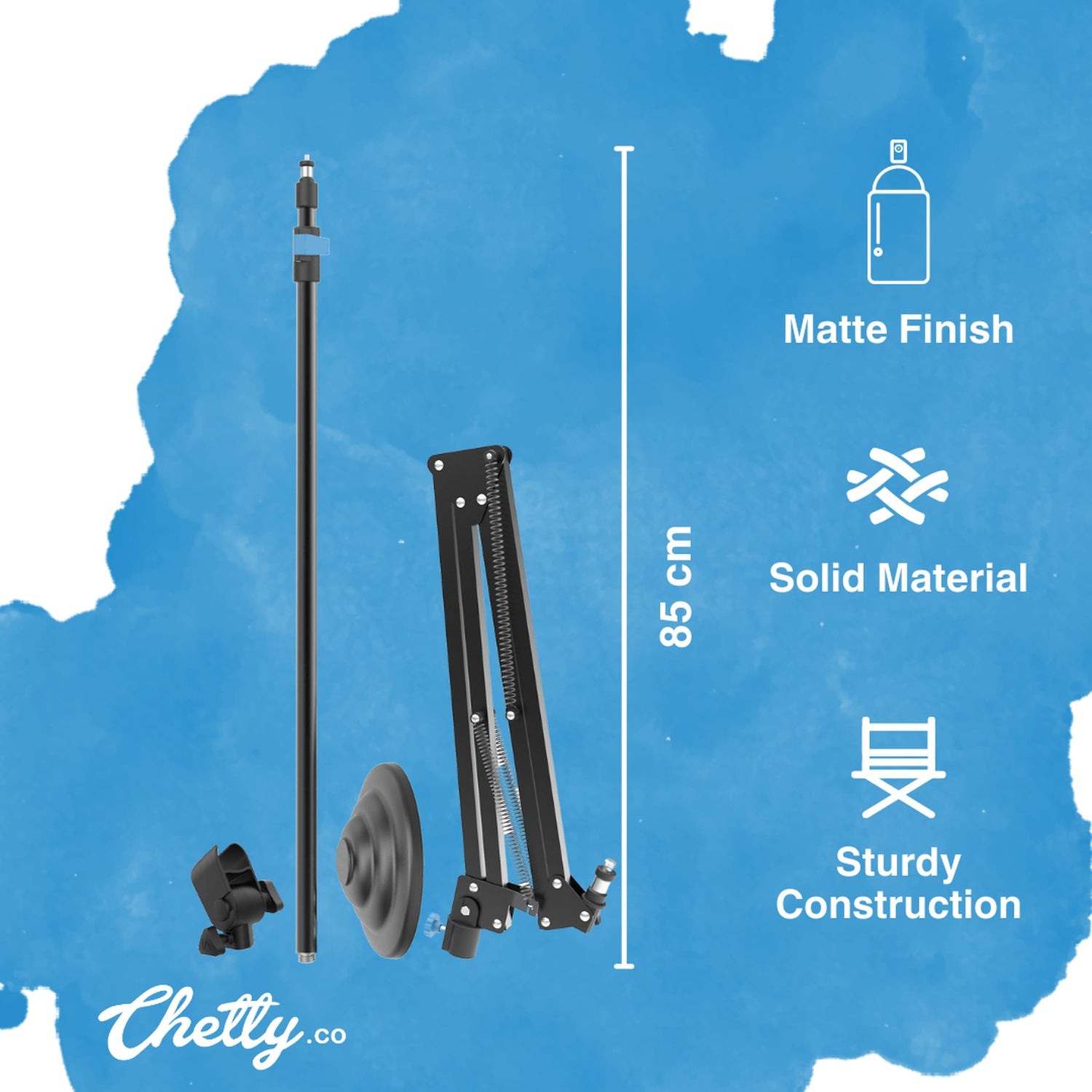 Chetty MB12 Hybrid Microphone Stand with Detachable Round Base & Telescopic Boom